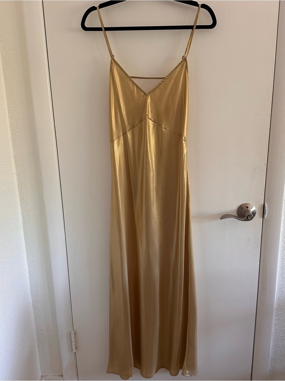 Free People Women's Drop Everything Bias Slip Dress Semi Sheer Gold Foil Medium